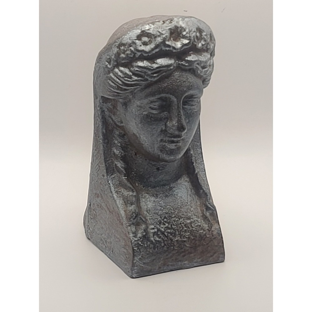 Antique French Style Cast Iron Firedog Andiron Front Classical Lady Female Bust
